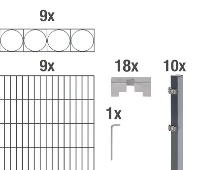 Immagine prodotto di Alberts 668860 Staccionata doppia "Oslo" come set completo di 47 pezzi, plastificata, antracite, altezza 140 cm, lunghezza 18 m