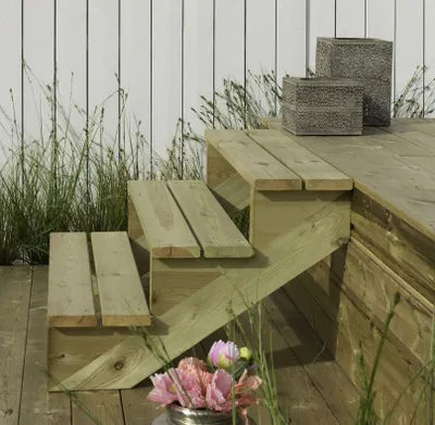 Produktbild von Treppenwange mit Stufen Terrassentreppe Wangentreppe Kiefer kesseldruckimprägniert Ausführung: Komplettset Größe: 4 Stufen