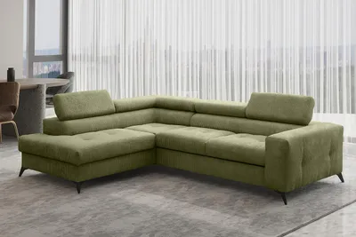 Produktbild von Kaiser Möbel Ecksofa mit schlaffunktion und bettkasten, Sofa L-form, Couch L-form Arcadi Dicker Cord Grün Links