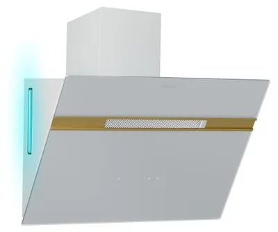 Obrázok produktu pre Klarstein Alina digestor – nástenný 60 cm, prietok vzduchu 600 m³/h, energetická účinnosť A, LED osvetlenie v 9 farbách, dotykový ovládací panel, 52 dB, recirkulačný režim, biela/zlatá