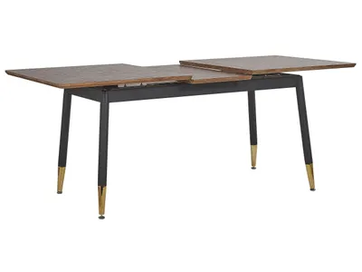Zdjęcie produktu dla BELIANI Stół do jadalni ciemnobrązowy z czarnym nóżkami rozkładany tradycyjny blat 160/200x90 cm