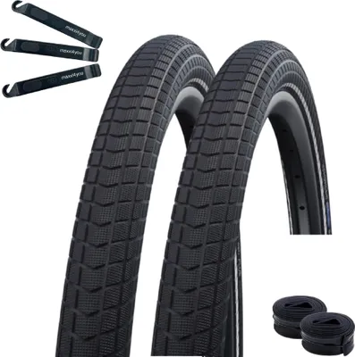 Produktbild von 2 x Schwalbe Big Ben Plus Fahrradreifen Performance Double Defense GreenGuard ADDIX E-50 Schwarz+Reflex 55-584 (27.5 x 2.15") + 2 x Schwalbe Schläuche DV19 inkl. maxxi4you Reifenheber