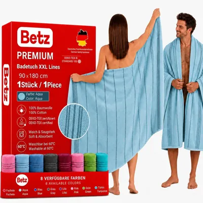 Produktbild von Betz Badetuch XXL Lines 90x180 cm – 100% Baumwolle, weich & saugstark – Strandtuch für Urlaub, Pool, Sauna, Outdoor – modernes Streifendesign - aqua