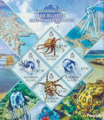 Produktbild von Briefmarken Salomoninseln 2013 Mi 1907-1910 Kleinbogen (kompl. Ausg.) postfrisch Würfelqualle Blauringkrake