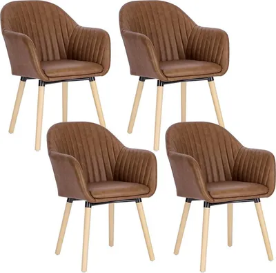 Produktbild von WOLTU 4er Set Esszimmerstühle Küchenstuhl Wohnzimmerstuhl Polsterstuhl Design Stuhl Sessel mit Armlehne Kunstleder Massivholz Farbe: braun