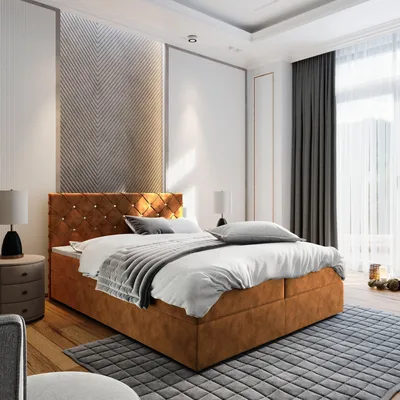 Produktbild von Masseno Boxspringbett RIVA 180x200 cm Komplett-Set mit Bonell Matratze und Topper, Polsterbett mit Bettkästen -Kupferfarben, MAGIC VELVET 2213