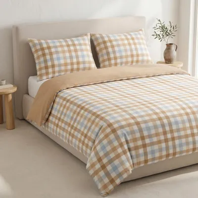 Immagine prodotto di Omgoods - Set di lenzuola, 100% cotone, motivo a quadretti, dimensioni 180/200 cm