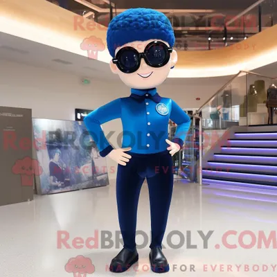 Productafbeelding van Mascot REDBROKOLY karakter van een blauwe Ierse danseres gekleed met een jegging en zonnebril