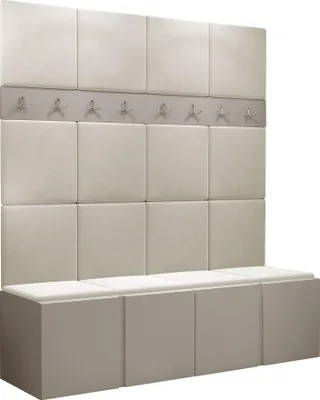 Produktbild von MIRJAN24 Garderoben-Set Orion V, Garderobe mit Sitzbank mit 16 x Wandpanel 42x42 (Farbe: Cashmere, Manila 02)