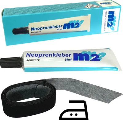Produktbild von M2 Neopren Nahtband 20mm aufbügeln Neoprenanzug Reperatur Set + Kleber
