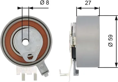 Produktbild von GATES T43139 Spannrolle Zahnriemen Ø59mm für VOLVO V70 II (285) XC90 I (275) V70 I (875, 876) V40 Kombi (645) S60 I (384)