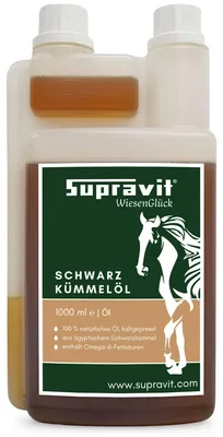 Produktbild von Supravit Schwarzkümmelöl für Pferd & Hund 1 Liter | Frisch kaltgepresst & 100 % naturrein | Premium Schwarzkümmelöl für die tägliche Fütterung