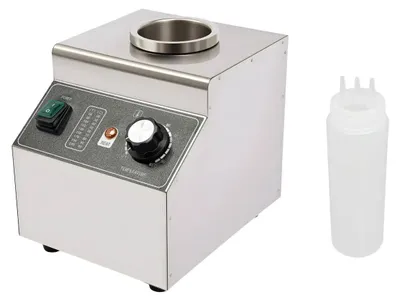 Obrázek produktu pro Elektrický ohřívač omáček – stolní dávkovač – nastavitelná teplota 30–85 °C – výkon 100 W – láhve o objemu 680 ml – nerezová ocel – zástrčka pro EU