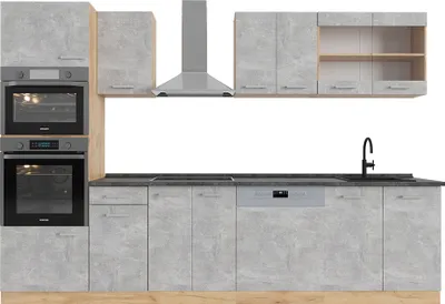 Produktbild von Küchenzeile Vicco R-Line Beton/Goldkraft Eiche 300 cm mit Hochschrank, AP Anthrazit, Model 53345