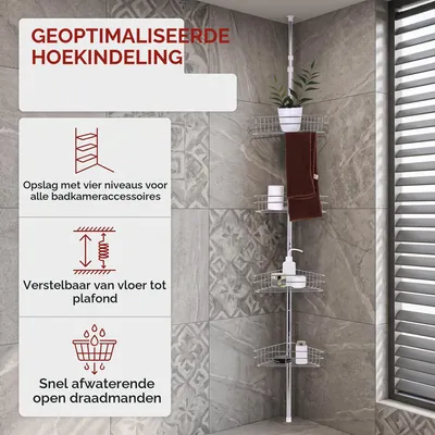 Teleskop-Duschablage 4-stufig, verstellbares Eckregal, Edelstahl