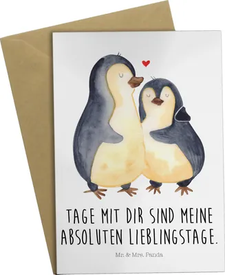 Produktbild von Mr. & Mrs. Panda Grußkarte Pinguin umarmen - Weiß - Geschenk, Hochzeit, einladungskarten, Liebe, osterkarte, babykarte, Hochzeitsgeschenk, weihnachtskarten, Hochzeitstag