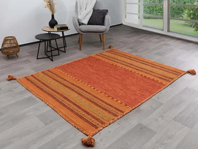 Produktbild von Steffensmeier Handwebteppich Muriani | Baumwolle |  Wohnzimmer | Terra, handgewebt, Größe: 60x90 cm