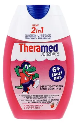 Produktbild von Theramed 2in1 Junior Zahnpasta + Mundspülung Erdbeere (75 ml)