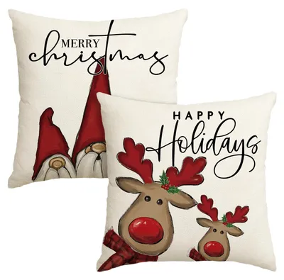 Kissenbezug-Set 2er-Pack 45x45 cm Weihnachten Gnome Rentier
