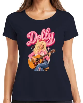 Produktbild von Dolly Parton Country Musik Sängerin Gitarre Cowgirl Western Retro Damen T-Shirt, Navy, S