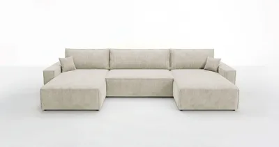 Image de Canapé d’angle VIENNA U blanc velours côtelé Poso 100 - fonction couchage, coffre de rangement pour la literie