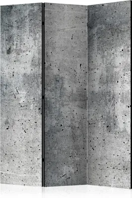 A three-panel room divider with a concrete texture.