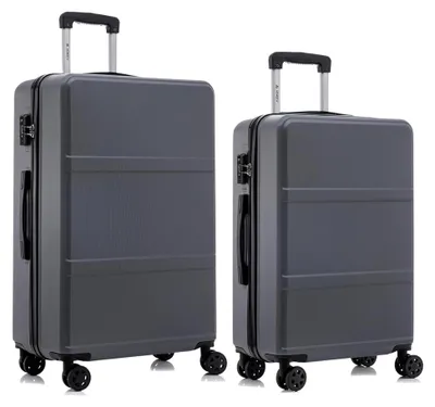 Produktbild von Hartschalen-Reisekoffer mit TSA-Schloss und YKK-Reißverschluss, Trolley-Set mit 4 Rollen (Grau, L-XL-Set)