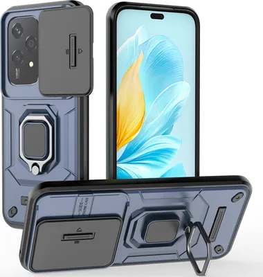 Obrázek produktu pro Pouzdro pro Honor 200 Lite dvouvrstvé pouzdro s posuvnou ochranou kamery a držákem prstenu, stojánek modré