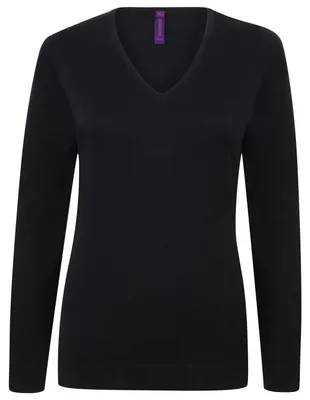 Produktbild von Henbury - Pullover für Damen, V-Ausschnitt, Leicht LT4278 (L) (Marine)