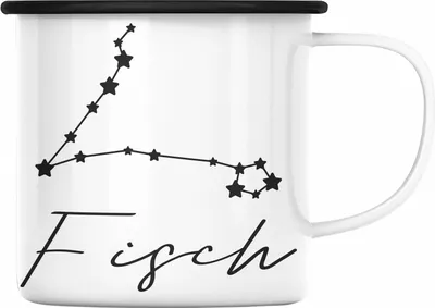 Produktbild von Trendation - Fisch Sternzeichen Emaille Tasse Geschenk Horoskop Tierkreiszeichen (Schwarz)