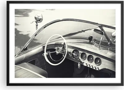 Produktbild von Gerahmtes Poster - Schwarzer Rahmen - Luxus Boot Schwarz und Weiß - 70x50 cm - Wand Bild - Wanddeko - Wandbilder - Wandposter - Bilderrahmen - Bilder - Kunstdruck - Wandbild - P2BAA70x50-4209