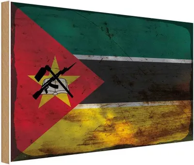 Produktbild von vianmo Holzschild 12x18 cm Mosambik Mozambique Rost Flagge Fahne Wappen