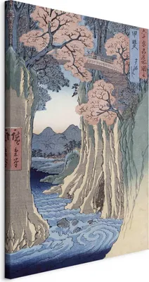 Produktbild von Vliesstoff Leinwandbild - The monkey bridge in the Kai province from the series 'Rokuju-yoshu Meisho zue' (Utagawa Hiroshige) 80x120 cm Reproduktionen l-E-12309-b-a