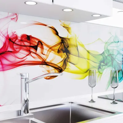 Produktbild von danario Küchenrückwand selbstklebend - Glasoptik - Spritzschutz Küche - versteifte PET Folie - 0,8 mm - Bunter Rauch - 80cm x 80cm