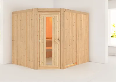 Produktbild von Karibu Sauna Innensauna Malin Eckeinstieg ohne Zubehör 231x196x198 cm ohne Dachkranz mit Energiespartür