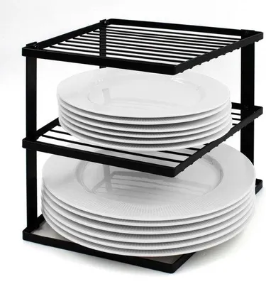Imagen del producto de Juego de 2 estanterías de plato resistentes para armarios de cocina, ideales para esquinas, organizador de bandejas para armarios, 25 x 25 x 19 cm, color
