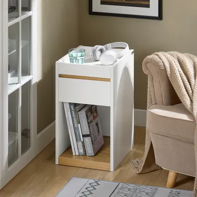 Produktbild von SoBuy FBT137-W Nachttisch Boxspringbett Sofatisch Nachtkommode Beistelltisch schmal Telefontisch Nachtschrank Weiß BHT ca. 30x55x35cm