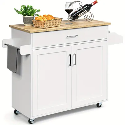 Image de Chariot de cuisine - Chariot de service - Chariot de rangement - Table de travail - Chariot de cuisine - Avec tiroirs et étagère réglable
