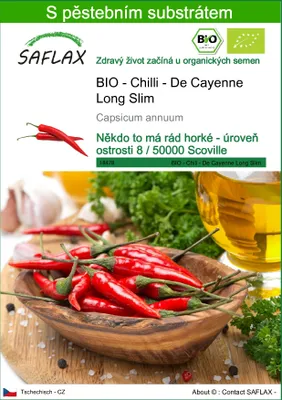 Obrázek produktu pro SAFLAX - BIO - Chilli - De Cayenne Long Slim - Capsicum annuum - 10 Semena - S pěstebním substrátem bez klíčků