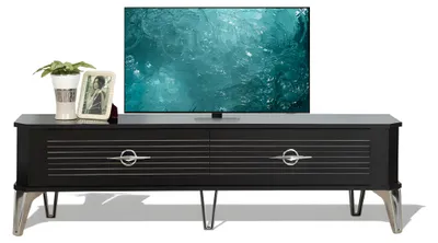 Zdjęcie produktu dla Praktyczna szafka pod telewizor z funkcjonalnymi szufladami i metalowymi uchwytami