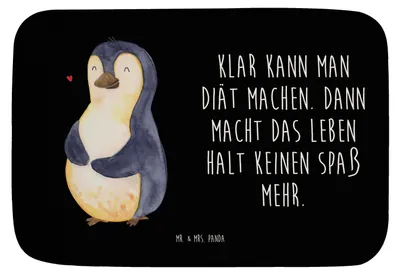 Produktbild von Mr. & Mrs. Panda Badteppich Pinguin Diät - Schwarz - Geschenk, Teppich Bad, Badematte, Badezimmerteppich, Badvorleger, duschmatte, Abnehmen, Motivation