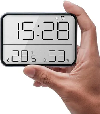 Zdjęcie produktu dla Cyfrowe radiobudzik z funkcją przyciągania magnetycznego, pomiarem temperatury i wilgotności, wyświetlaczem HD, zasilane bateryjnie – czarne