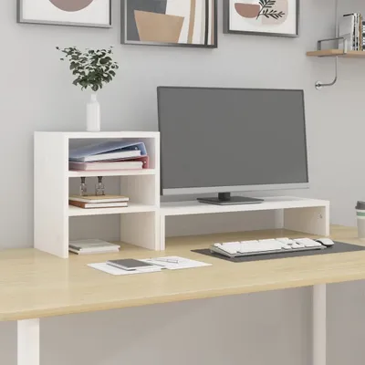 Obrázok produktu pre vidaXL Stojan na monitor biely 81x20x30 cm z masívneho borovicového dreva