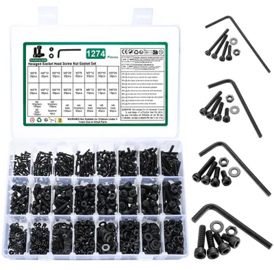 Produktbild von Zylinderschrauben- und Muttern-Set aus Kohlenstoffstahl, 12.9, M2-M5, für Maschinen