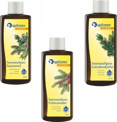 Produktbild von Spitzner Saunaaufguss Saunamed Fichtennadel Latschenkiefer 3 Düfte mit je 190ml