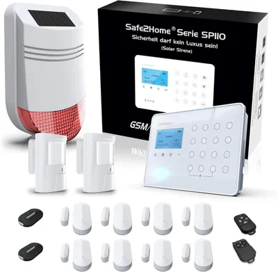 Immagine prodotto di ® Kit di allarmi wireless SP110 con protezione anti-manomissione, sirena solare, sistema di allarme GSM multilingue (incluso tedesco), avviso di allarme tramite SMS