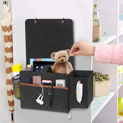 Produktbild von OKWISH Betttasche, Filz Bett Caddy Organizer zum Einhängen Nachttisch Tasche Sofa-Bett Dicke Filz, Zeitschriften, iPad, Handy, Fernbedienung Schwarz