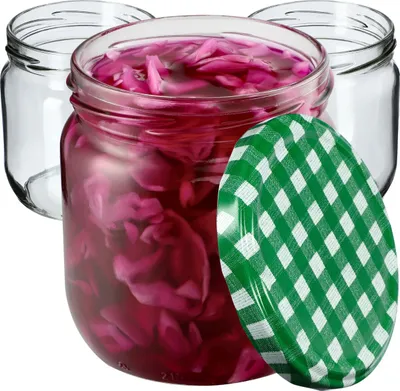 Produktbild von KADAX Einmachgläser mit Deckel "Salla", Marmeladengläser, Einweckgläser, 425 ml, Grün kariert, 24 Stück