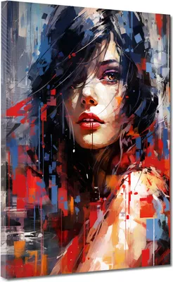 Produktbild von Street Art Frau Painting Style Leinwandbild Wandbild Kunstdruck XL Wanddeko: 60x80x2cm