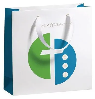 Produktbild von Geschenktragetasche Kommunion, 15 × 15 × 5,5 cm, bunt, Heißfolienprägung